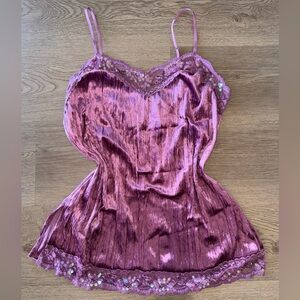 Vintage Y2K No Boundaries Tank Top Purple Velvet Beaded 90s Camisole Babydoll L